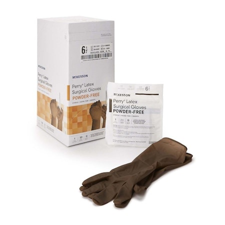 Mckesson Perry, Disposable Gloves, 5.5 mil Palm, Latex, Powder-Free, 6.5, 50 PK, Brown 20-1365N